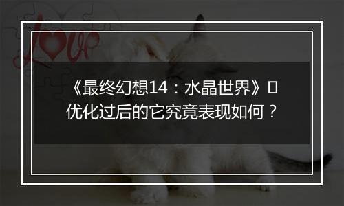 《最终幻想14：水晶世界》​优化过后的它究竟表现如何？