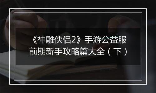 《神雕侠侣2》手游公益服前期新手攻略篇大全（下）