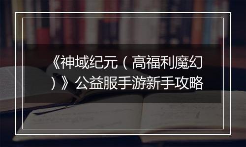 《神域纪元（高福利魔幻）》公益服手游新手攻略