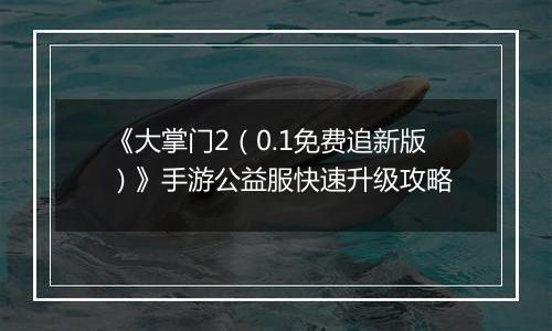 《大掌门2（0.1免费追新版）》手游公益服快速升级攻略
