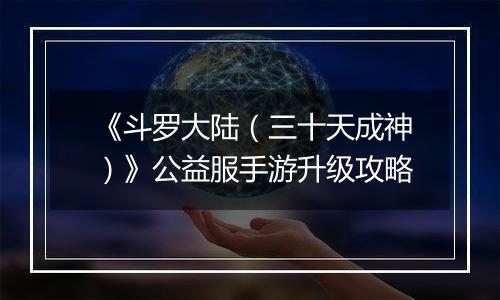《斗罗大陆（三十天成神）》公益服手游升级攻略