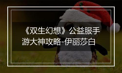《双生幻想》公益服手游大神攻略-伊丽莎白