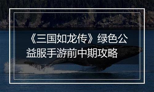 《三国如龙传》绿色公益服手游前中期攻略
