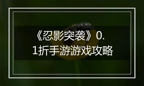 《忍影突袭》0.1折手游游戏攻略