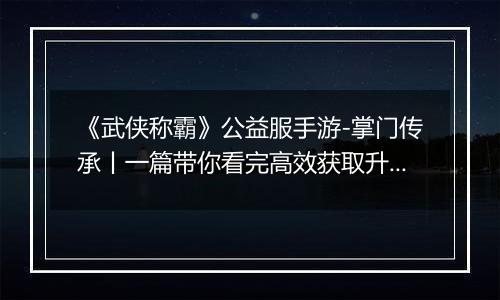 《武侠称霸》公益服手游-掌门传承丨一篇带你看完高效获取升星材料的窍门