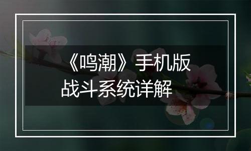 《鸣潮》手机版战斗系统详解