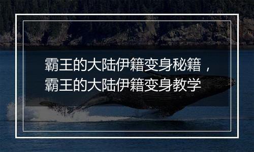 霸王的大陆伊籍变身秘籍，霸王的大陆伊籍变身教学