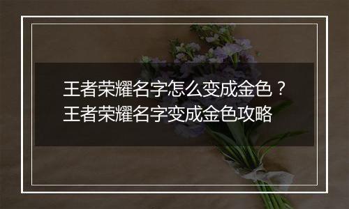 王者荣耀名字怎么变成金色？王者荣耀名字变成金色攻略