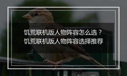 饥荒联机版人物阵容怎么选?饥荒联机版人物阵容选择推荐