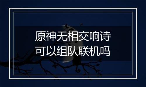 原神无相交响诗可以组队联机吗