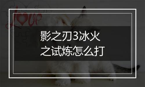 影之刃3冰火之试炼怎么打