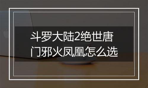 斗罗大陆2绝世唐门邪火凤凰怎么选