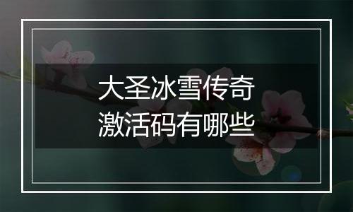 大圣冰雪传奇激活码有哪些