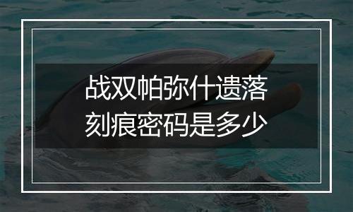 战双帕弥什遗落刻痕密码是多少