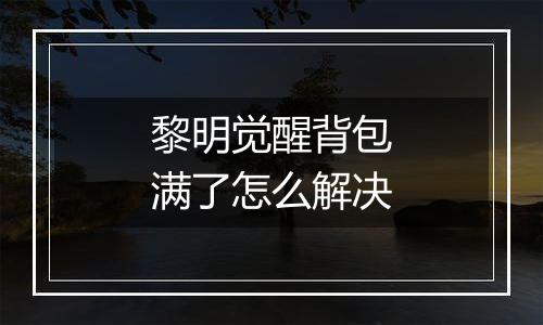 黎明觉醒背包满了怎么解决