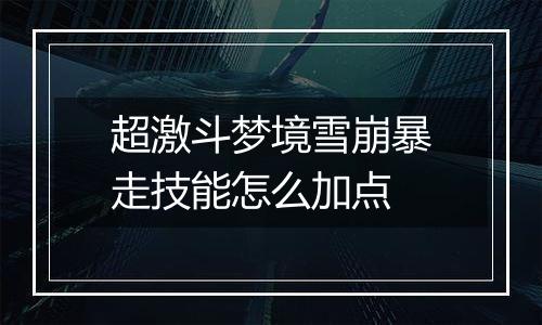 超激斗梦境雪崩暴走技能怎么加点