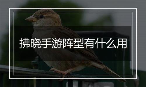 拂晓手游阵型有什么用