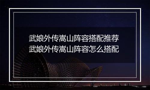 武娘外传嵩山阵容搭配推荐 武娘外传嵩山阵容怎么搭配