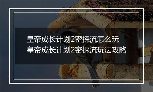 皇帝成长计划2密探流怎么玩 皇帝成长计划2密探流玩法攻略