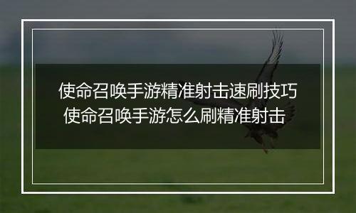 使命召唤手游精准射击速刷技巧 使命召唤手游怎么刷精准射击