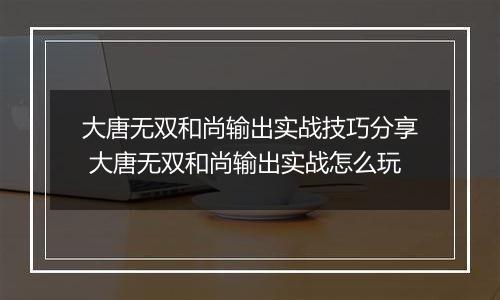大唐无双和尚输出实战技巧分享 大唐无双和尚输出实战怎么玩
