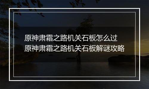 原神肃霜之路机关石板怎么过 原神肃霜之路机关石板解谜攻略