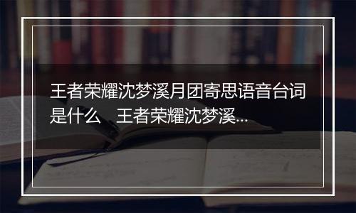 王者荣耀沈梦溪月团寄思语音台词是什么   王者荣耀沈梦溪月团寄思特效语音大全