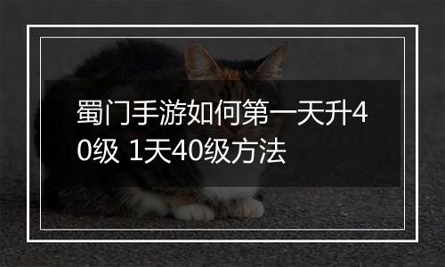 蜀门手游如何第一天升40级 1天40级方法