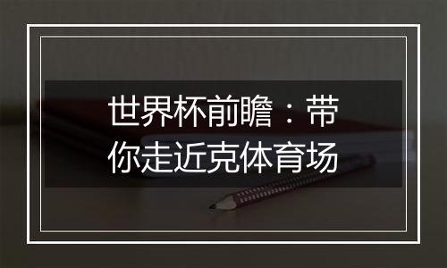 世界杯前瞻：带你走近克体育场