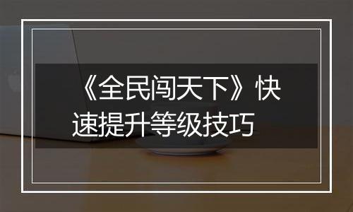 《全民闯天下》快速提升等级技巧