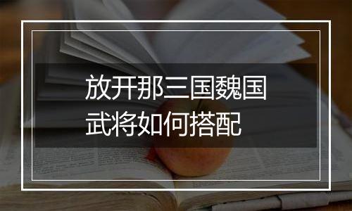 放开那三国魏国武将如何搭配