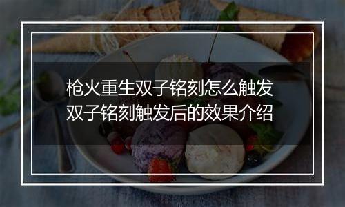 枪火重生双子铭刻怎么触发 双子铭刻触发后的效果介绍