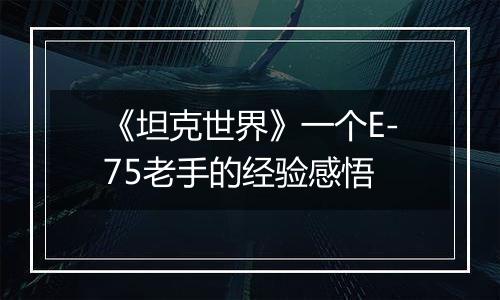 《坦克世界》一个E-75老手的经验感悟