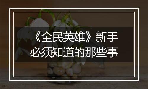 《全民英雄》新手必须知道的那些事