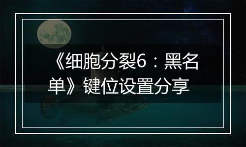 《细胞分裂6：黑名单》键位设置分享