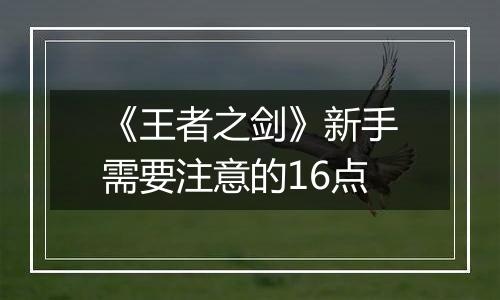 《王者之剑》新手需要注意的16点