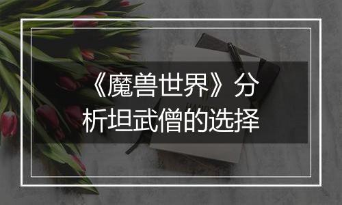 《魔兽世界》分析坦武僧的选择