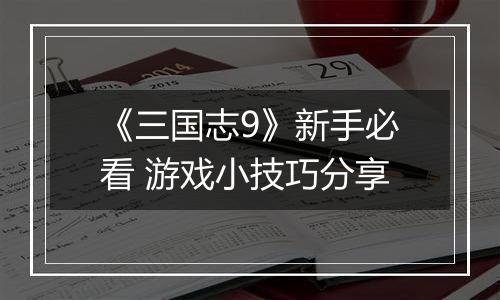《三国志9》新手必看 游戏小技巧分享