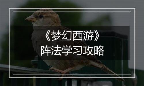 《梦幻西游》阵法学习攻略