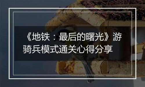 《地铁：最后的曙光》游骑兵模式通关心得分享