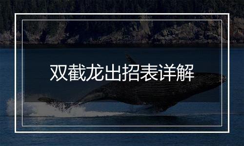 双截龙出招表详解