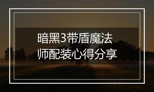 暗黑3带盾魔法师配装心得分享