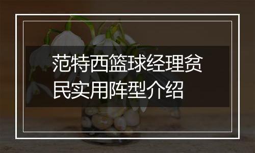 范特西篮球经理贫民实用阵型介绍