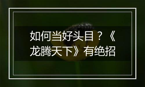 如何当好头目？《龙腾天下》有绝招