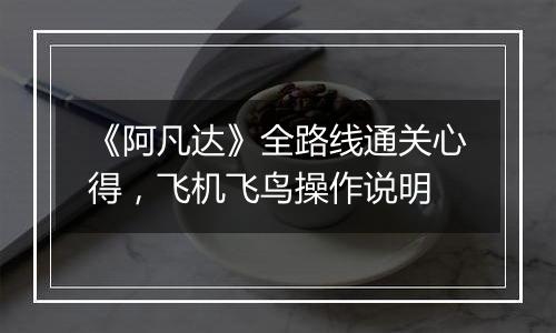 《阿凡达》全路线通关心得，飞机飞鸟操作说明