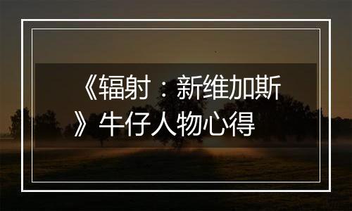 《辐射：新维加斯》牛仔人物心得