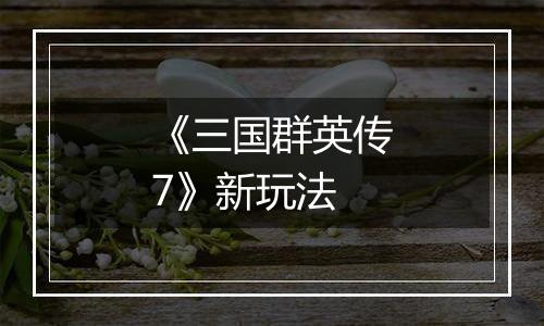 《三国群英传7》新玩法