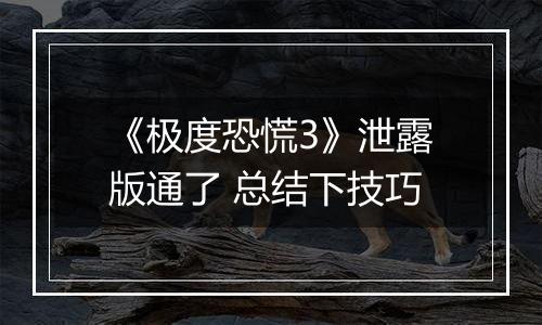《极度恐慌3》泄露版通了 总结下技巧