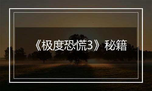 《极度恐慌3》秘籍