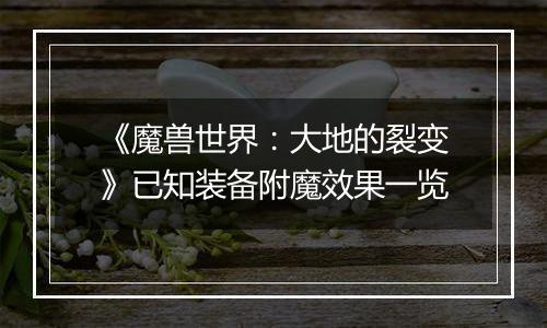 《魔兽世界：大地的裂变》已知装备附魔效果一览